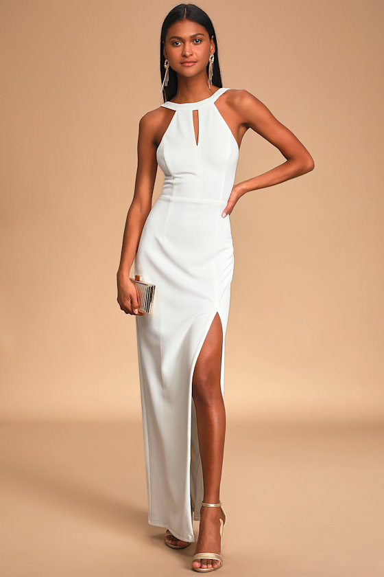 Lovely White Dress Backless Maxi Dress Halter Maxi Dress Lulus