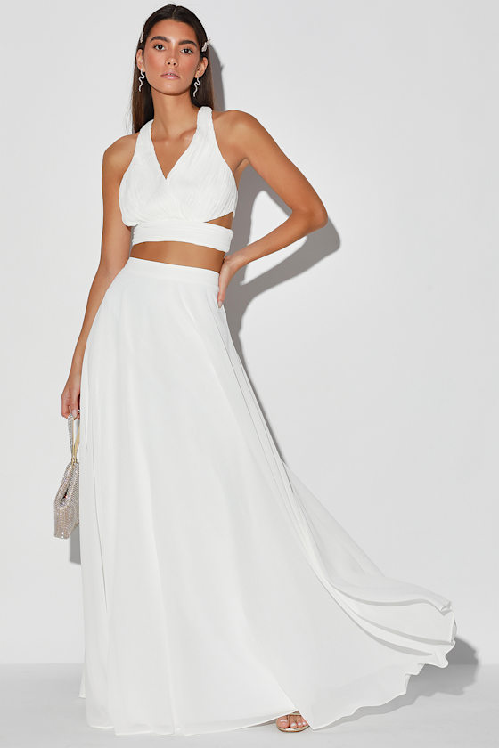 For the Glam White Pleated Two-Piece Maxi Dress 4