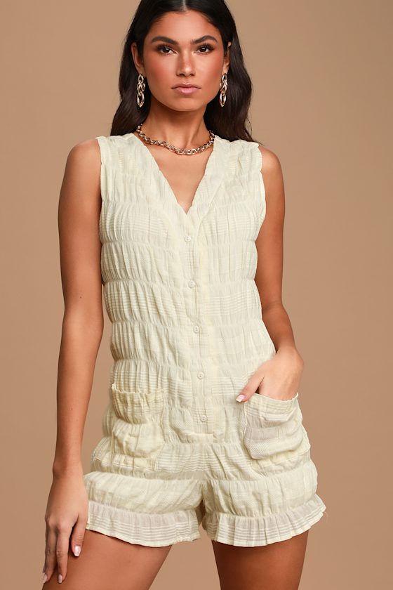 Darling Dusk Lace Romper in White - Size Medium, Vici