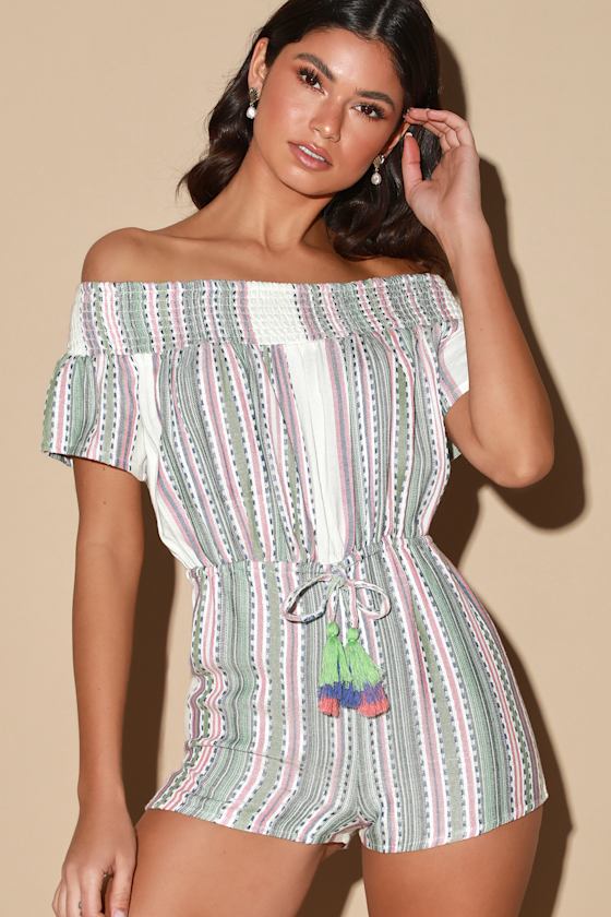 White Swim CoverUp Multi Striped CoverUp Romper CoverUp Lulus