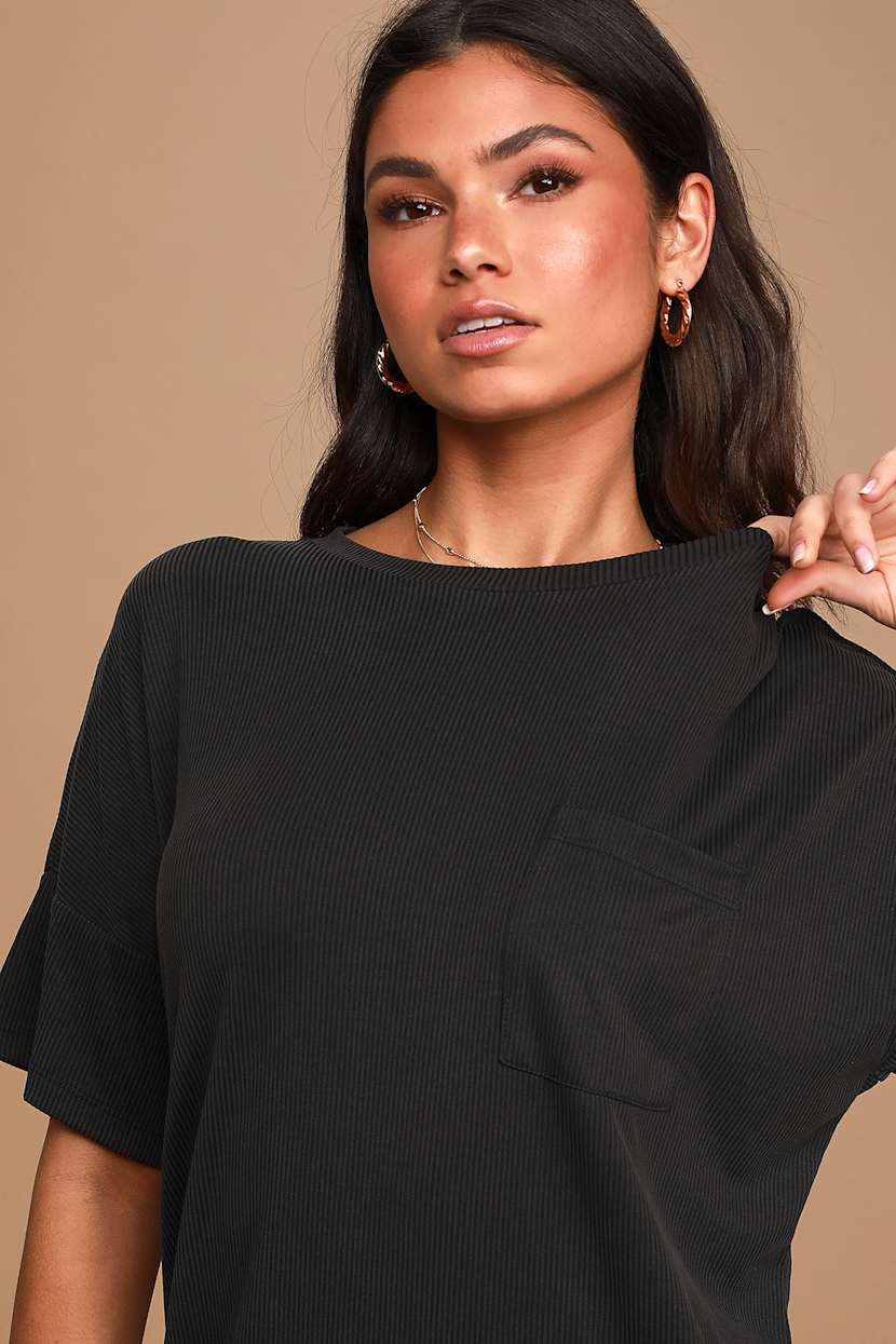 Washed Black Shirt Dress - Cute T-Shirt Dress - Ribbed Midi Dress - Lulus