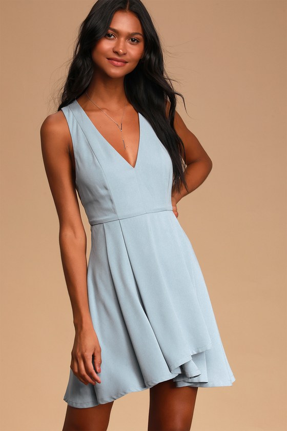 Cute Dusty Blue Dress - Sleeveless Dress - Skater Dress - Lulus