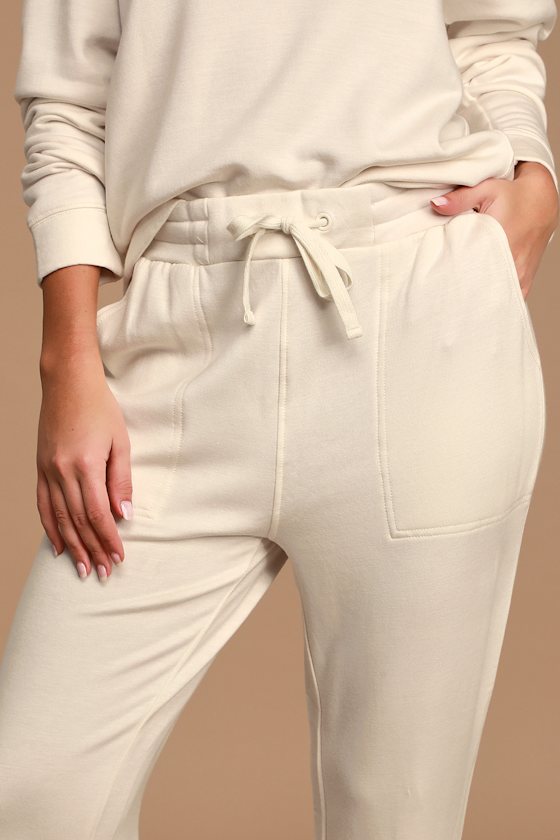 Get Lounge-y Cream Drawstring Joggers 3