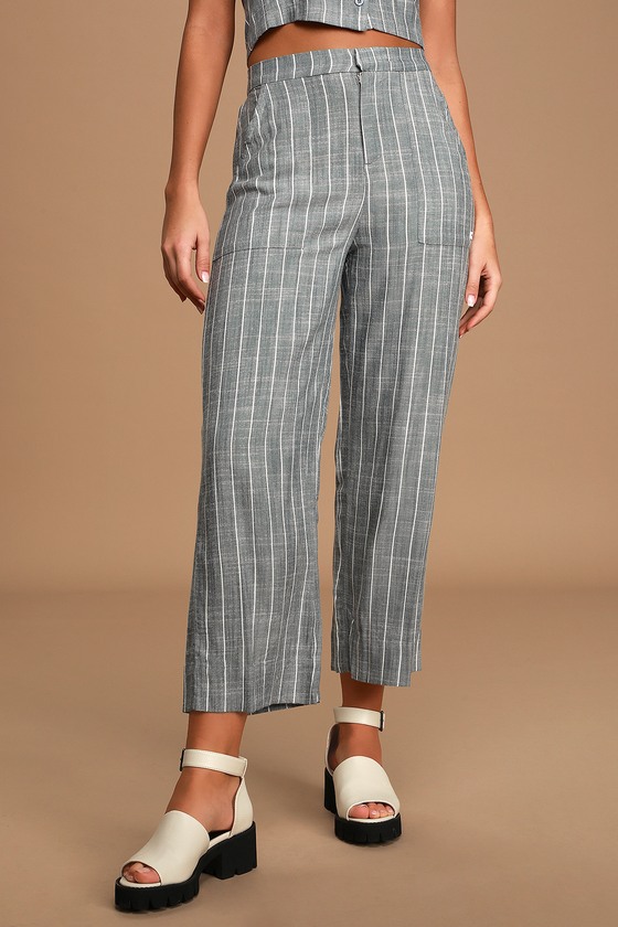 RVCA Gratitude - Grey Striped Pants - High-Waisted Pants