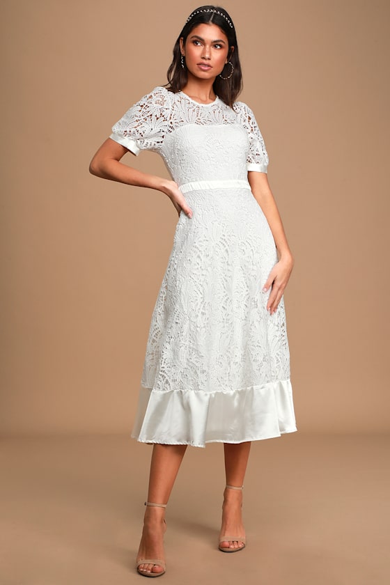 Endless Perfection White Crochet Lace Midi Skater Dress 4