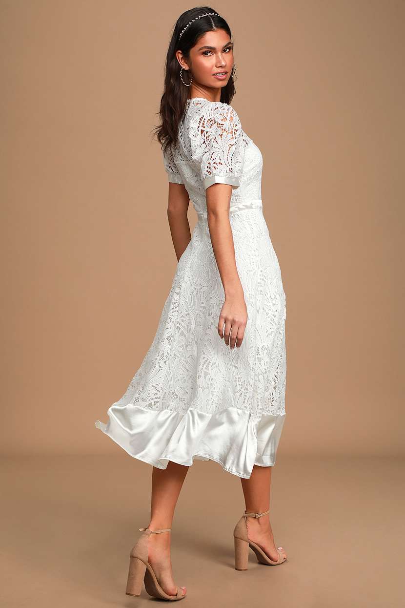 white crochet skater dress Lulus Florentia White Crochet Lace Skater Dress Size Large