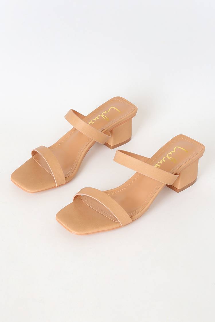 High Heel Mules - Mule Sandals - Medium Nude Heels - Nude  display picture 1
