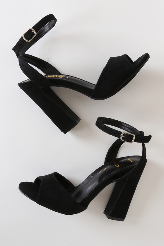 Cute Black Suede Heels - Block Heels - High Heel Sandals - Lulus