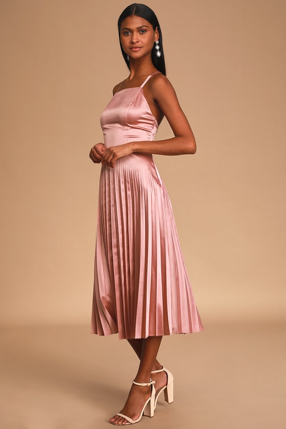 Satin Midi Dress - Rose Pink Midi Dress 