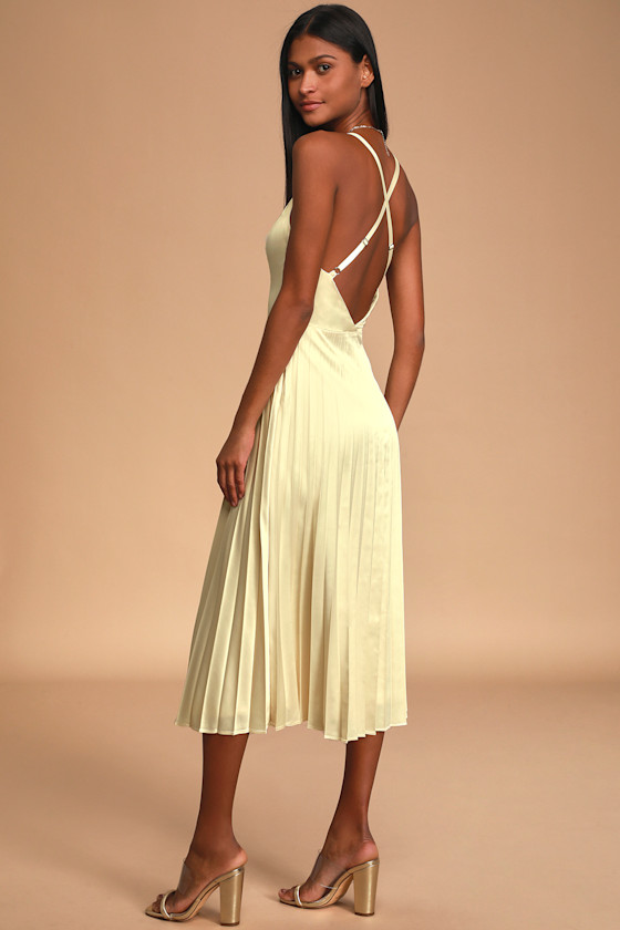 Satin Midi Dress - Champagne Midi Dress - Midi Skater Dress