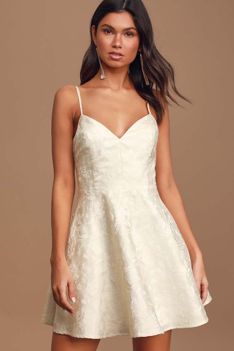 lulus gold skater dress Anthropologie Yellow & White 