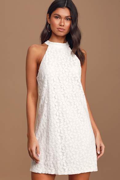 slim fit dress slacks Zapaka Women White Graduation Dress Square Neck Mini Cocktail Dress with Short Sleeves, White / Xs
