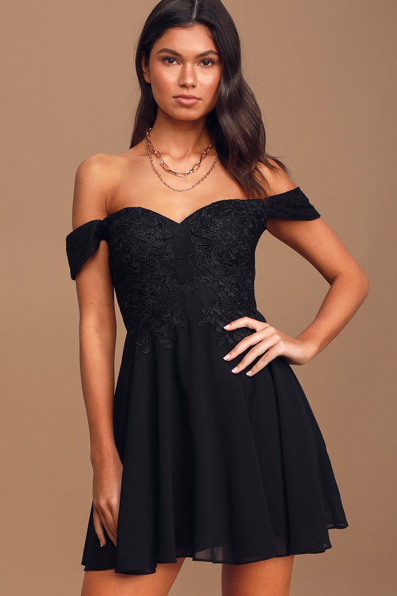 lace off the shoulder skater dress