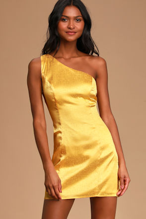 lulus yellow satin dress Pale Yellow Satin Dress - Pleated Maxi Dress - One-Shoulder Dress