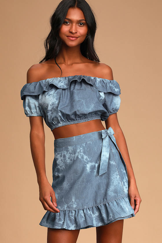Blue Chambray Dress - Two-Piece Mini Dress - OTS Tie-Dye Dress - Lulus