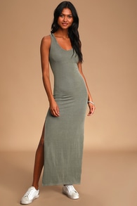 Relaxed but Not Least Sage Green Ribbed Sleeveless Maxi Dress