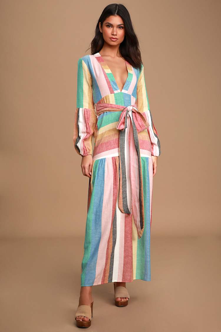 Billabong x Sincerely Jules Mix it Up - Rainbow Striped - Dress - Lulus Billabong x Sincerely Jules Mix it Up - Rainbow Striped - Dress - Lulus