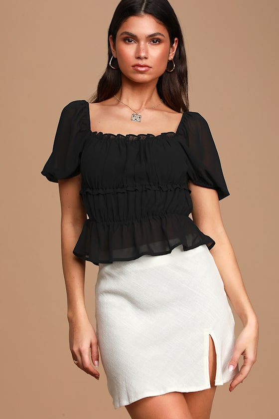 Suede Like Puff Pleated Top