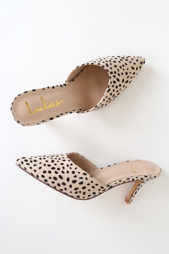 cheetah heeled mules