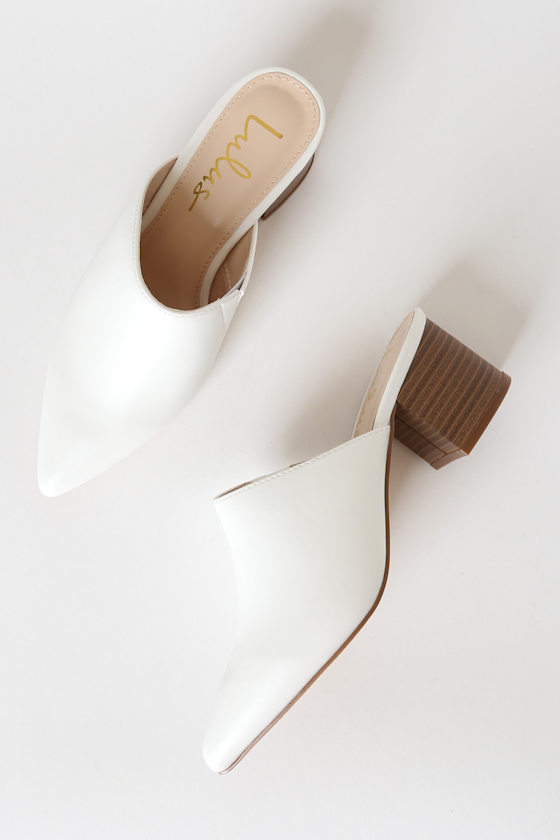 white pointed toe mules