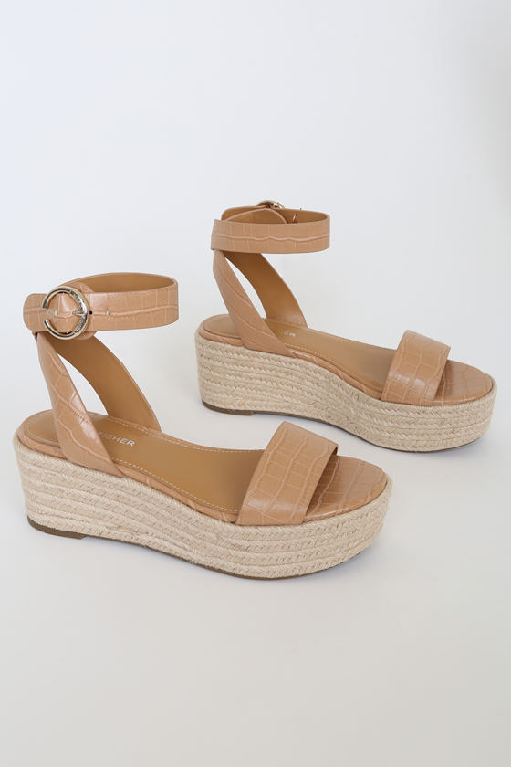 Jenia 2 Medium Natural Crocodile Flatform Espadrille Sandals 3