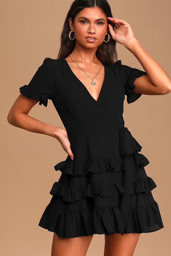 Feeling Butterflies Black Ruffled Side-Tie Mini Dress 3