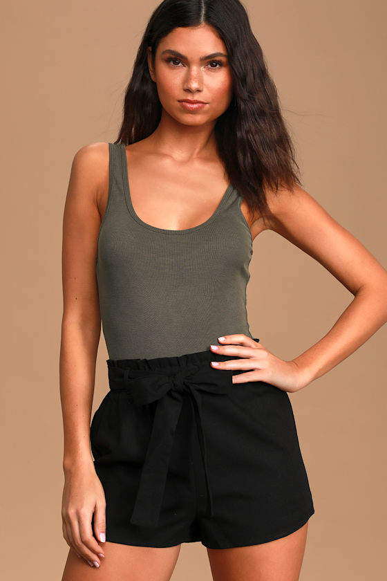 Cute Black Shorts Paper Bag Waist Shorts Linen Short Lulus
