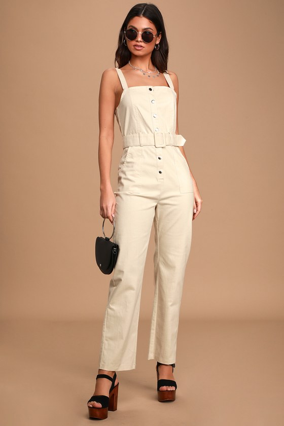 cream wide leg jumpsuit