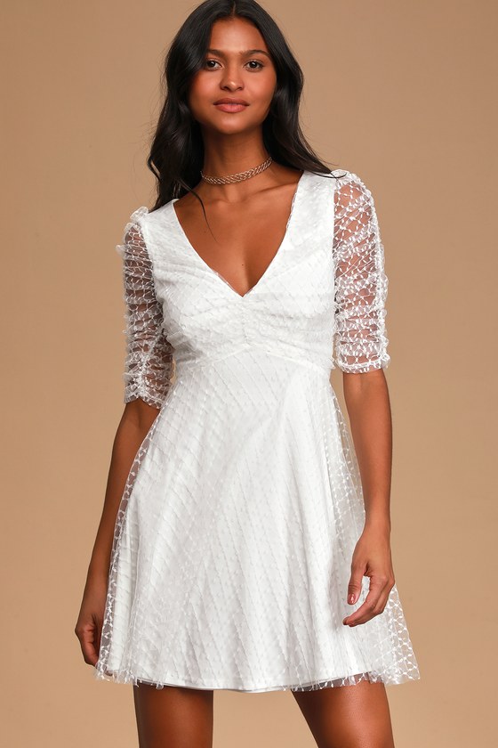 sheer factor white mesh skater dress