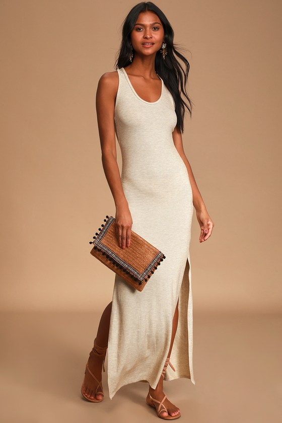 Beige Maxi Dress - Ribbed Knit Maxi ...