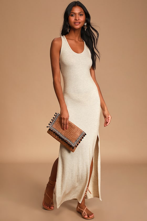 Beige Maxi Dress Ribbed Knit Maxi Dress Bodycon Maxi Dress Lulus
