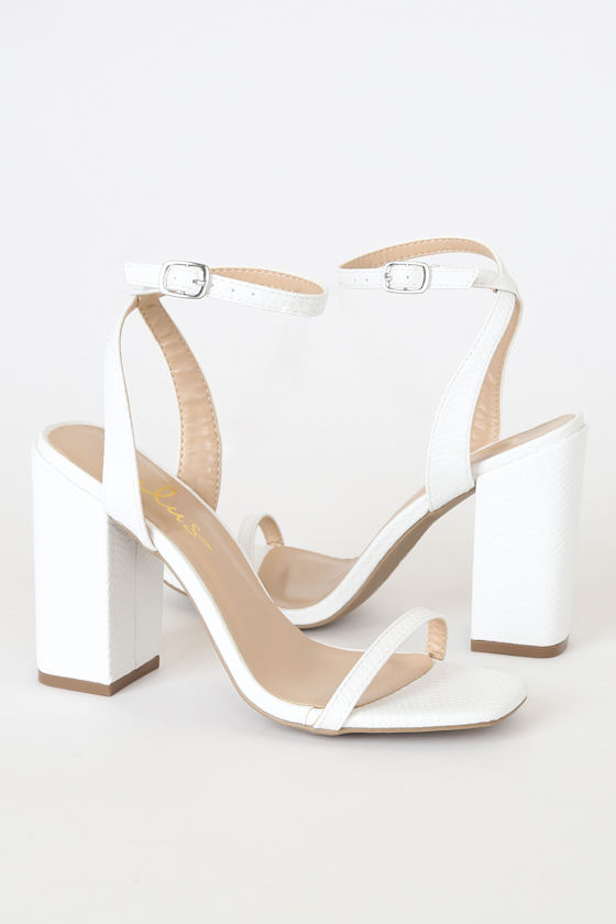 Larsaa White Snake-Embossed Ankle Strap High Heel Sandals 2