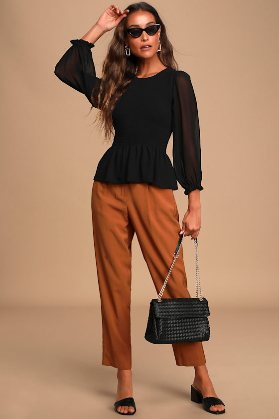 Black Long Sleeve Top - Smocked Blouse - Balloon Sleeve Top - Lulus