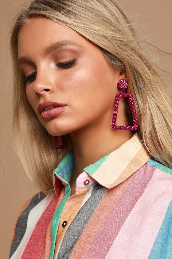 Sun Never Sets Fuchsia Beaded Statement Earrings 1