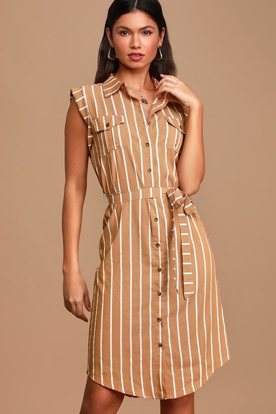 Authentic Love Rust Brown Striped Button-Up Midi Dress 4