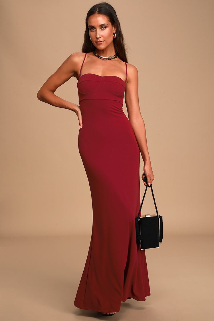 Lovely Burgundy Maxi Dress - Strapless Dress - Mermaid Dress - Lulus