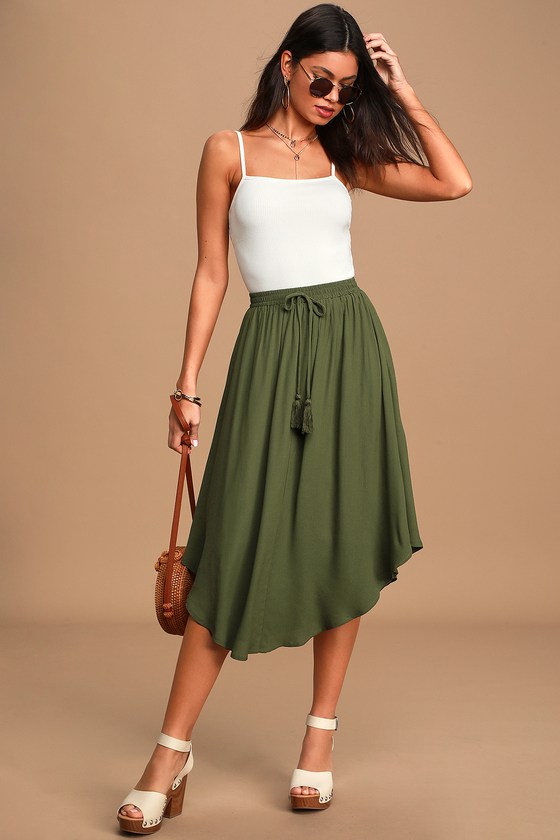 Regatta Olive Green Tassel Midi Skirt