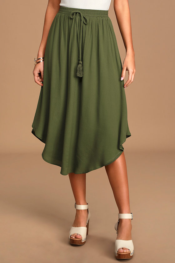 Trendy Olive Green Skirt Green Tassel Skirt Green Midi Skirt
