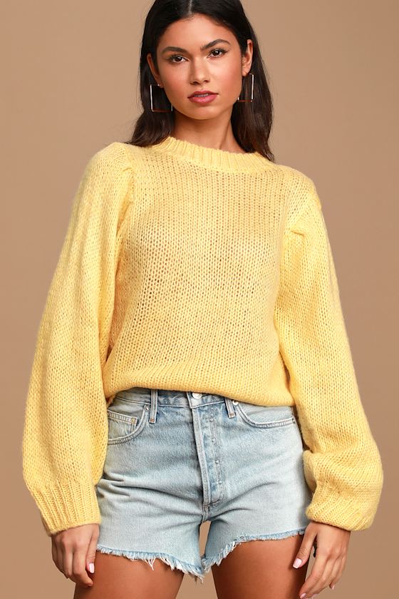 Presley Yellow Knit Balloon Sleeve Sweater 3