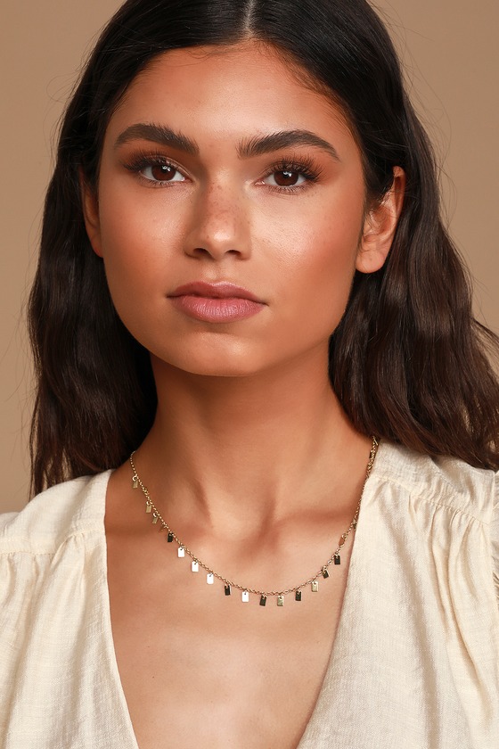 Luv AJ Baguette Disc Shaker - Gold Necklace - Dainty Necklace - Lulus