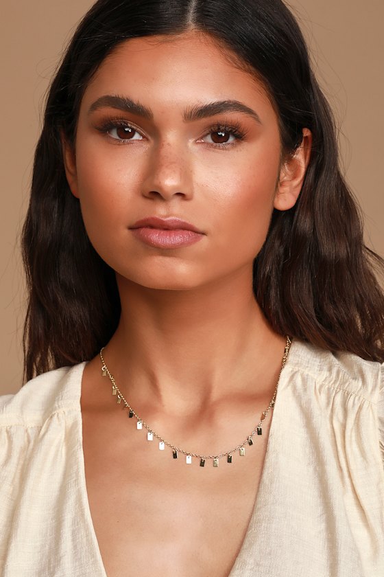 Baguette Disc Shaker Gold Necklace 2