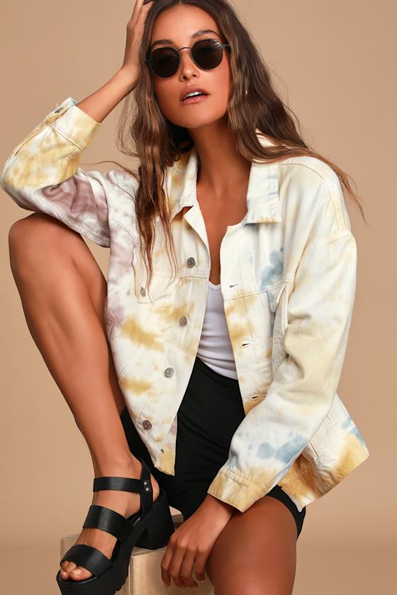 June Yellow Multi Tie-Dye Oversized Denim Jacket 6
