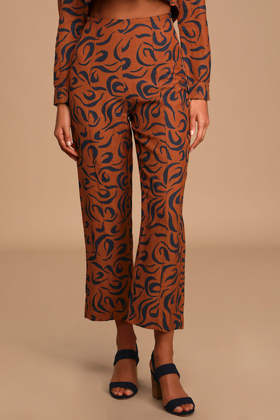 Postcard Brown Print High-Waisted Culottes 3