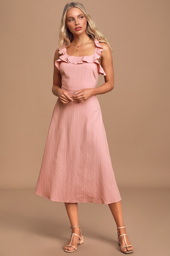 dusty pink high neck tiered skater dress