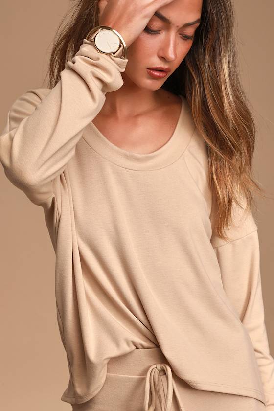 Let's Warm Up Beige Long Sleeve Pullover Top 3