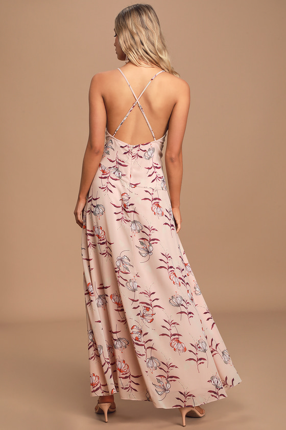 Dusty Pink Maxi Dress - Floral Print Dress - Backless Maxi Dress - Lulus
