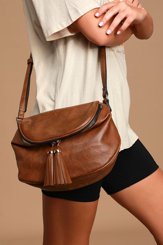 Cute Cognac Purse Vegan Leather Bag Saddle Bag Crossbody Lulus