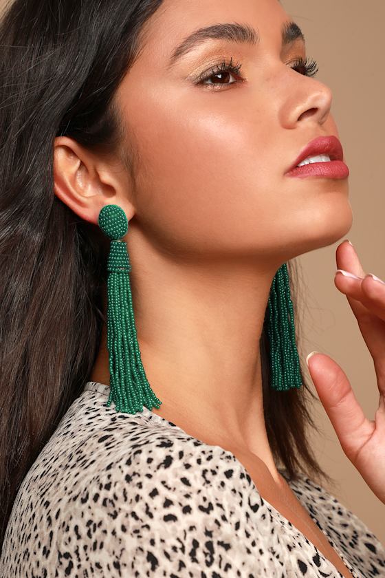 Bead the Way Green Beaded Tassel Earrings 2