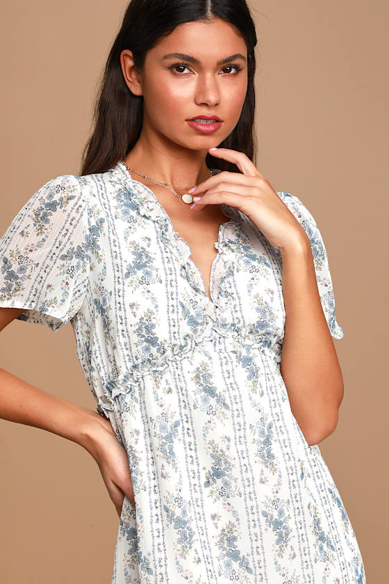 Sing Me a Song White Floral Print Ruffled Mini Dress 5