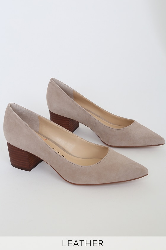 Sole Society Andorra - Taupe Suede Leather Pumps - Block Heels - Lulus